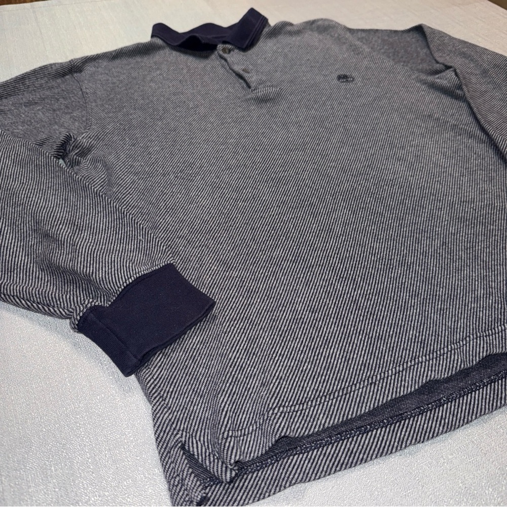 Men's timberland navy/Gray Long Sleeve Polo Shirt size M - Picture 2 of 7